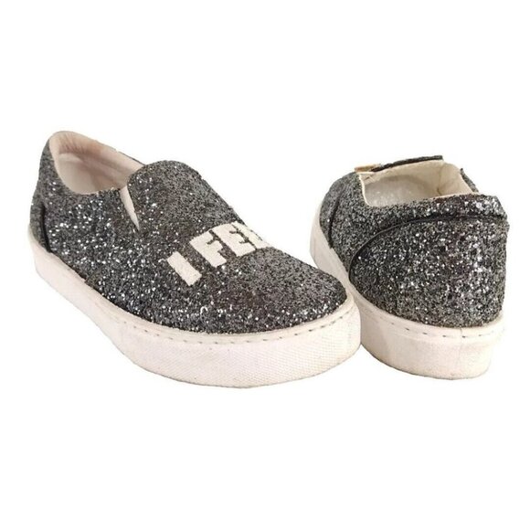 Chiara Ferragni I Feel Flat Glittered Emoji Sneakers 39 9 Silver - Picture 3 of 10